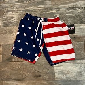 American flag trunks. Bathing suit, shorts. Medium